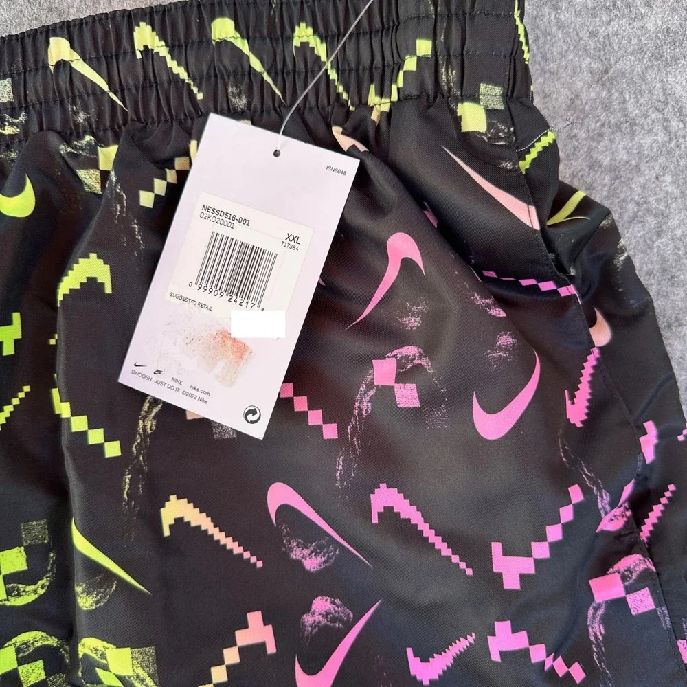 Nike Mens XXL Black Pixelated Swoosh Swim Volley Shorts NESSD516-001 NWT